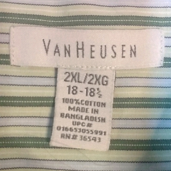 Van Heusen 2XL No Iron Button Down Shirt Short Sleeve Green Stripes 18-18.5 - Picture 2 of 11